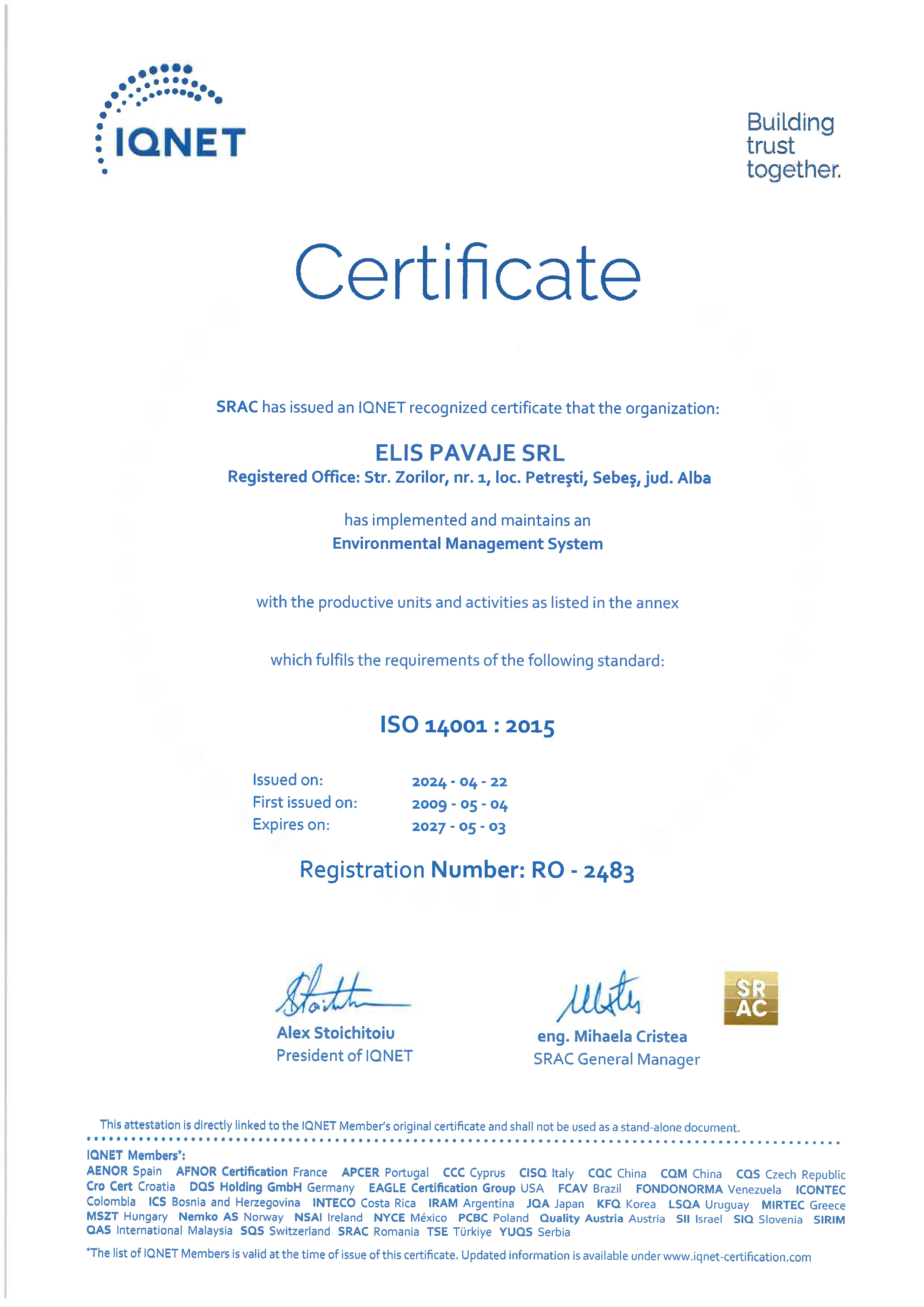 Elis Pavaje ISO 14001:2015