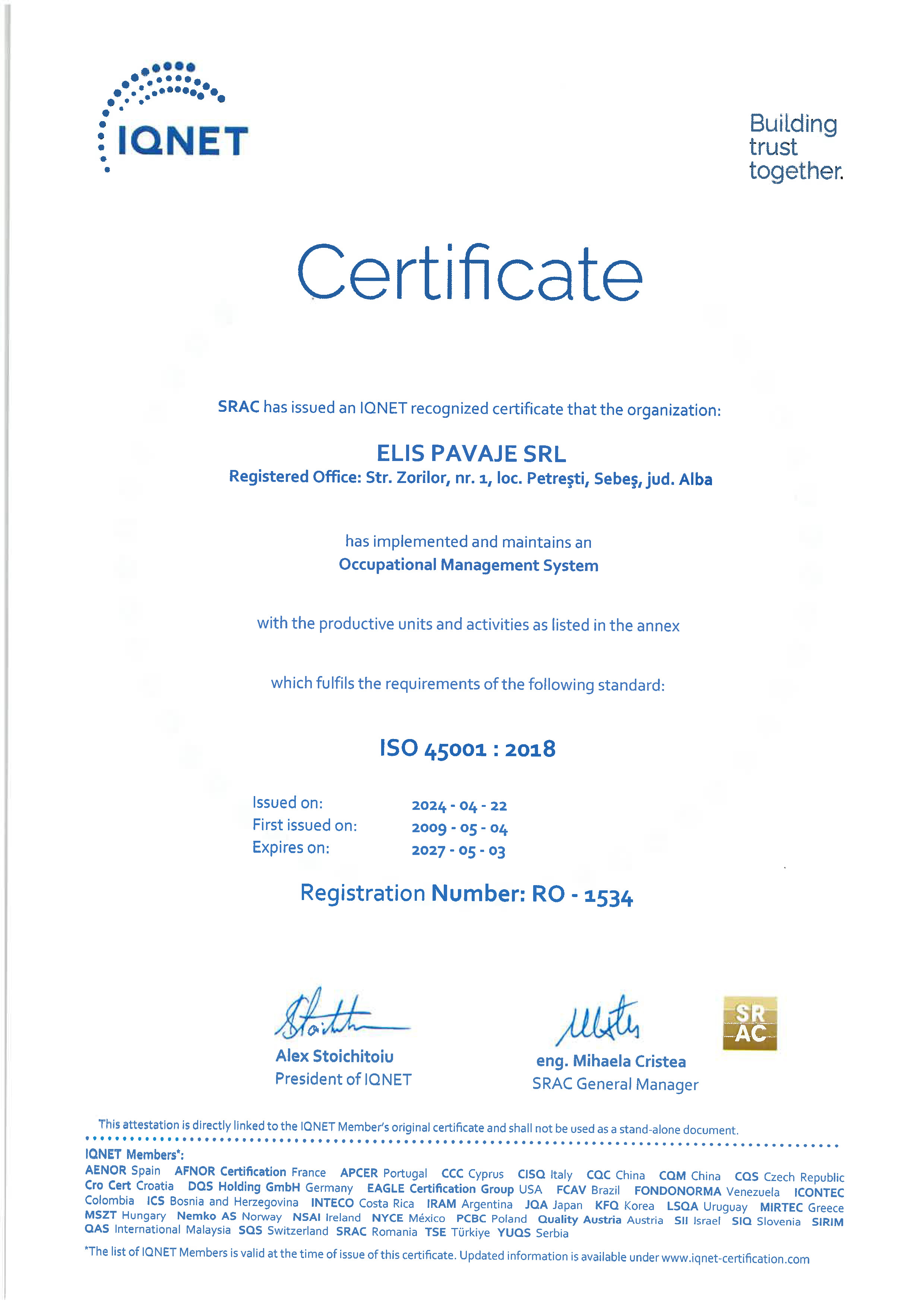 Elis Pavaje ISO 45001:2015