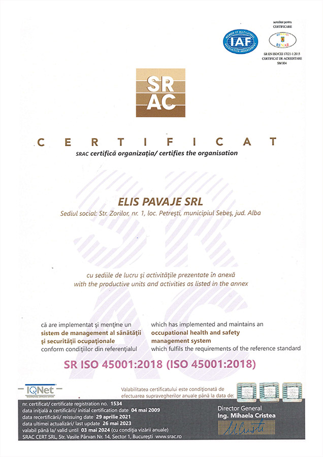 Elis Pavaje ISO 45001:2015
